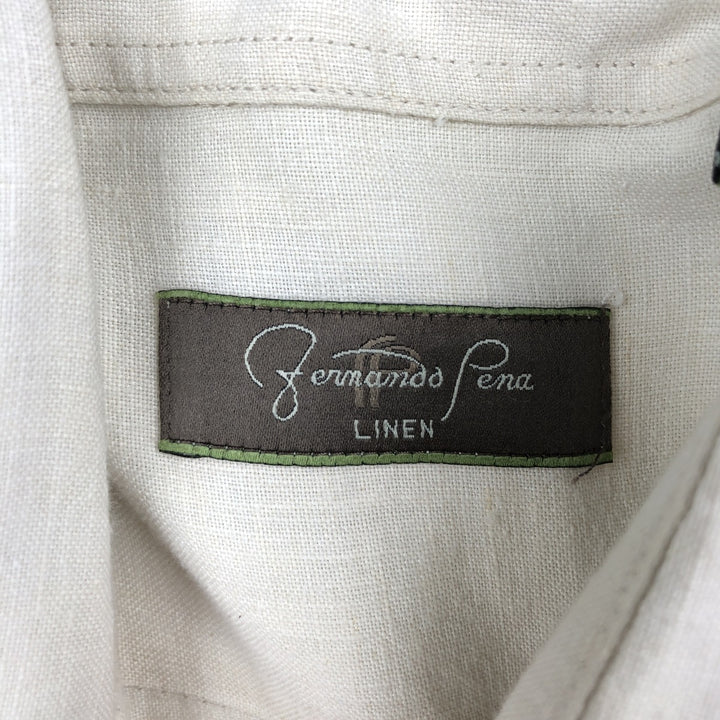 Fernando Pena Short-Sleeve Open-Collar Mexican Shirt, Cuban Shirt, Boxy Shirt, Men's Size L (approx.) linen Beige type Vintage Second Hand