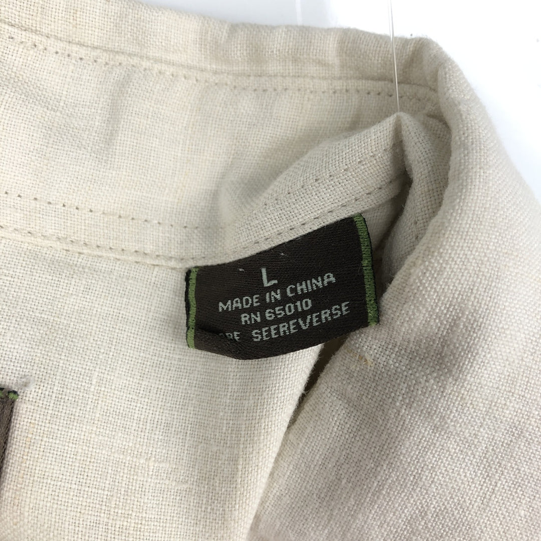 Fernando Pena Short-Sleeve Open-Collar Mexican Shirt, Cuban Shirt, Boxy Shirt, Men's Size L (approx.) linen Beige type Vintage Second Hand