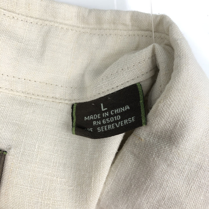 Fernando Pena Short-Sleeve Open-Collar Mexican Shirt, Cuban Shirt, Boxy Shirt, Men's Size L (approx.) linen Beige type Vintage Second Hand