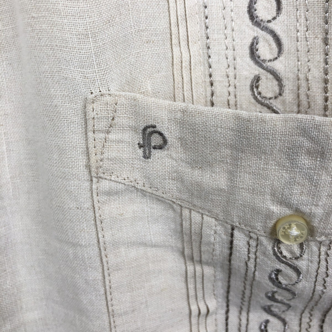 Fernando Pena Short-Sleeve Open-Collar Mexican Shirt, Cuban Shirt, Boxy Shirt, Men's Size L (approx.) linen Beige type Vintage Second Hand