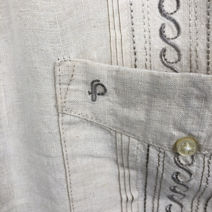 Fernando Pena Short-Sleeve Open-Collar Mexican Shirt, Cuban Shirt, Boxy Shirt, Men's Size L (approx.) linen Beige type Vintage Second Hand