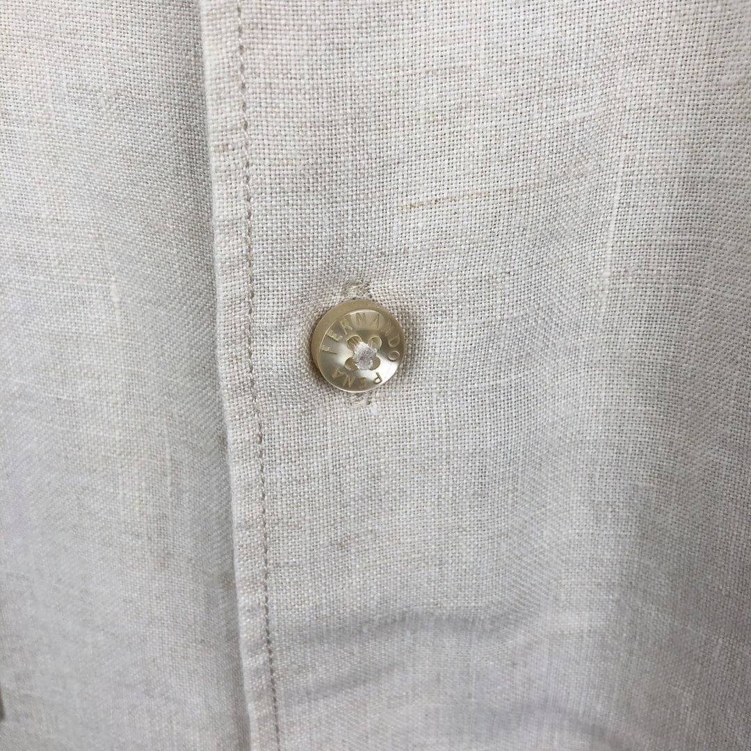 Fernando Pena Short-Sleeve Open-Collar Mexican Shirt, Cuban Shirt, Boxy Shirt, Men's Size L (approx.) linen Beige type Vintage Second Hand