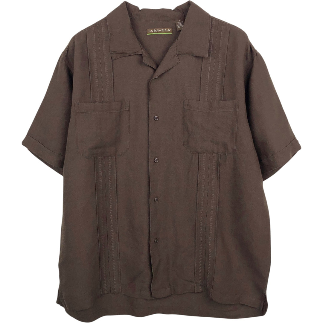 CUBAVERA Short-Sleeve Open-Collar Mexican Shirt, Boxy Shirt, Cuban Shirt, Men's Size L (approx.) Lamy dark chocolate Vintage Second Hand
