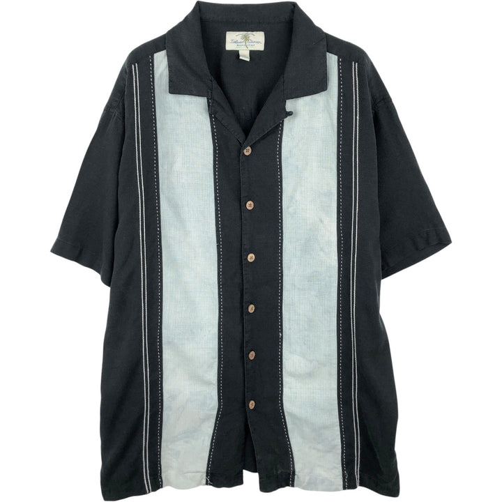 90s-00'S Island Shores Short-Sleeve Open Collar Two-Tone Boxy Shirt, Men's XL Equivalent, Vintage silk black type Vintage Second Hand