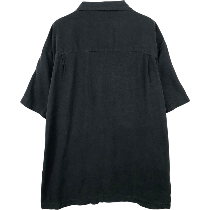90s-00'S Island Shores Short-Sleeve Open Collar Two-Tone Boxy Shirt, Men's XL Equivalent, Vintage silk black type Vintage Second Hand