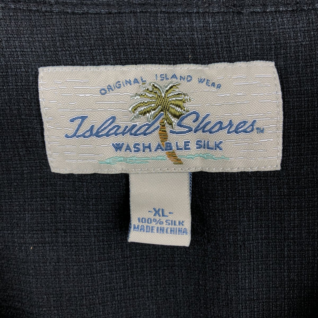 90s-00'S Island Shores Short-Sleeve Open Collar Two-Tone Boxy Shirt, Men's XL Equivalent, Vintage silk black type Vintage Second Hand