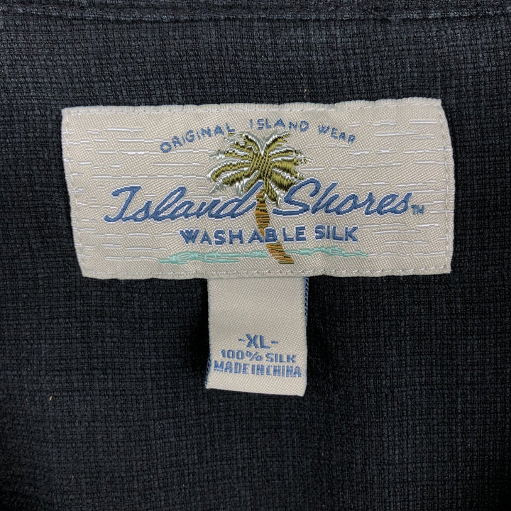 90s-00'S Island Shores Short-Sleeve Open Collar Two-Tone Boxy Shirt, Men's XL Equivalent, Vintage silk black type Vintage Second Hand