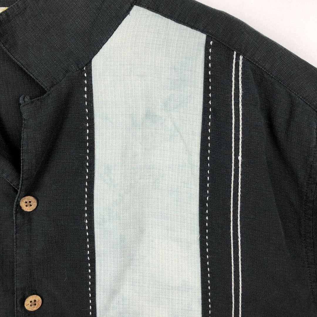 90s-00'S Island Shores Short-Sleeve Open Collar Two-Tone Boxy Shirt, Men's XL Equivalent, Vintage silk black type Vintage Second Hand