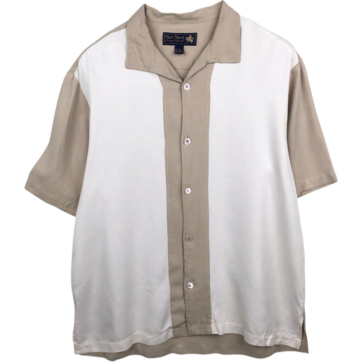 90'S Nat Nast Open Collar Short Sleeve Two-Tone Shirt Box Shirt Men's Size L (Equivalent) Vintage silk Beige type Vintage Second Hand