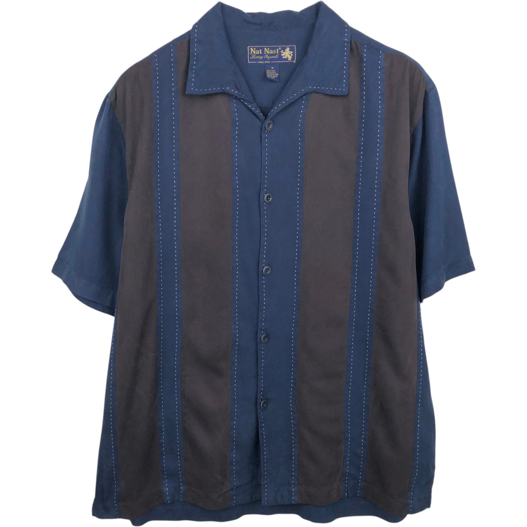 90'S Nat Nast Open Collar Short Sleeve Two-Tone Shirt, Boxy Shirt, Men's Size M (Equivalent) Vintage silk navy blue type Vintage Second Hand
