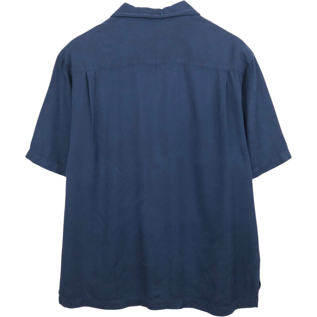 90'S Nat Nast Open Collar Short Sleeve Two-Tone Shirt, Boxy Shirt, Men's Size M (Equivalent) Vintage silk navy blue type Vintage Second Hand