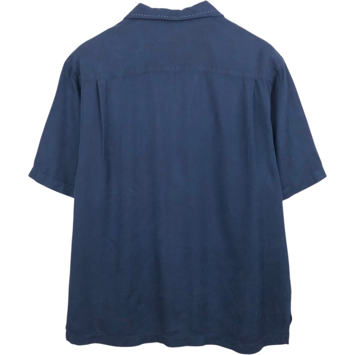 90'S Nat Nast Open Collar Short Sleeve Two-Tone Shirt, Boxy Shirt, Men's Size M (Equivalent) Vintage silk navy blue type Vintage Second Hand