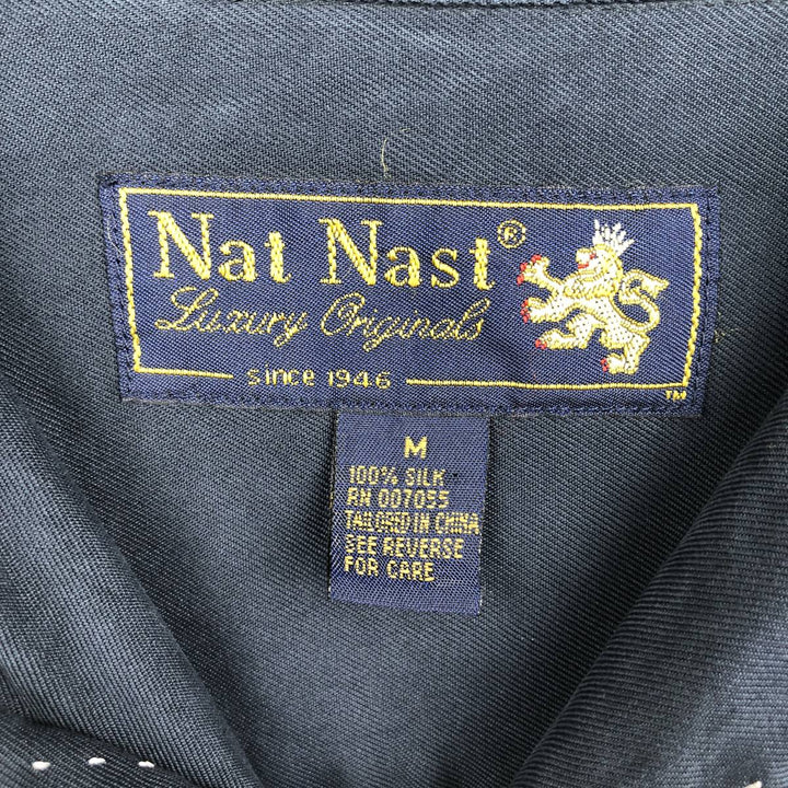 90'S Nat Nast Open Collar Short Sleeve Two-Tone Shirt, Boxy Shirt, Men's Size M (Equivalent) Vintage silk navy blue type Vintage Second Hand