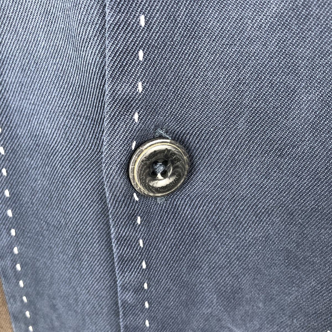 90'S Nat Nast Open Collar Short Sleeve Two-Tone Shirt, Boxy Shirt, Men's Size M (Equivalent) Vintage silk navy blue type Vintage Second Hand