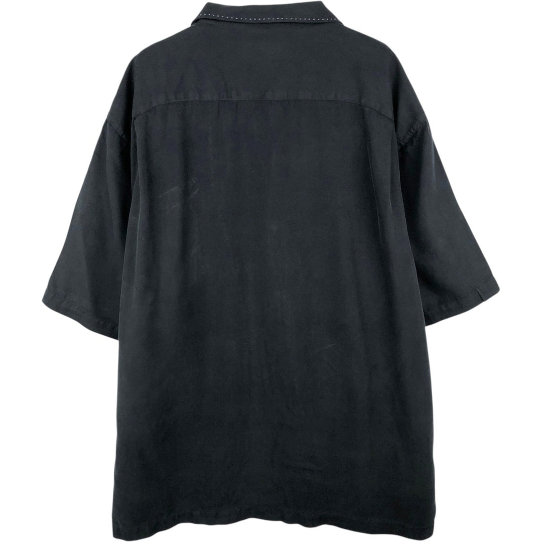 90s-00'S Nat Nast Short-Sleeve Two-Tone Open-Collar Silk Shirt, Boxy Shirt, Men's XL Equivalent, Vintage silk black type Vintage Second Hand