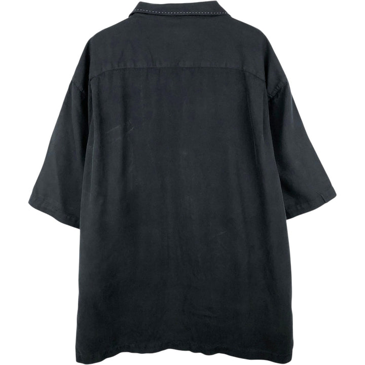 90s-00'S Nat Nast Short-Sleeve Two-Tone Open-Collar Silk Shirt, Boxy Shirt, Men's XL Equivalent, Vintage silk black type Vintage Second Hand