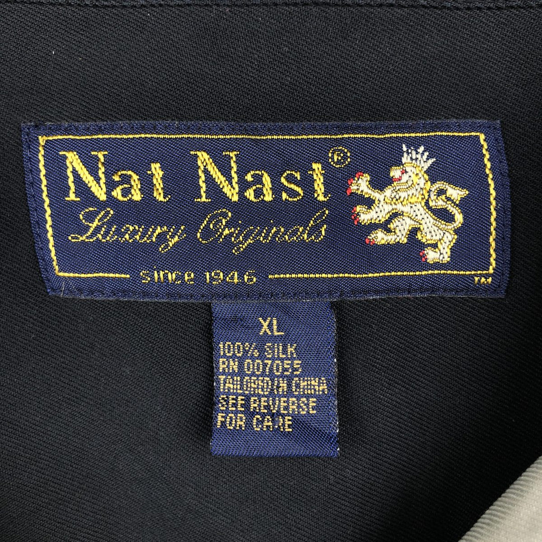 90s-00'S Nat Nast Short-Sleeve Two-Tone Open-Collar Silk Shirt, Boxy Shirt, Men's XL Equivalent, Vintage silk black type Vintage Second Hand