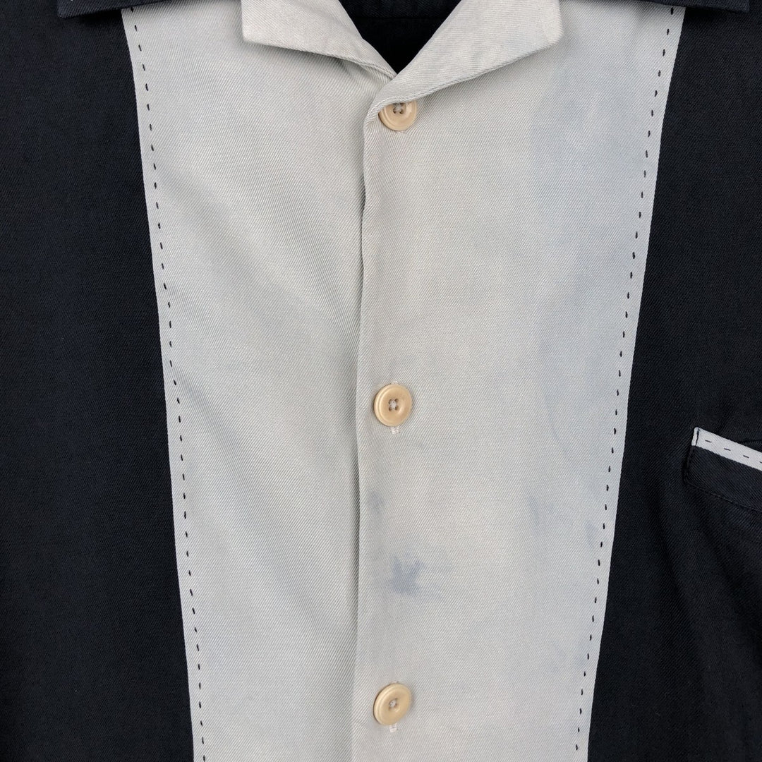 90s-00'S Nat Nast Short-Sleeve Two-Tone Open-Collar Silk Shirt, Boxy Shirt, Men's XL Equivalent, Vintage silk black type Vintage Second Hand