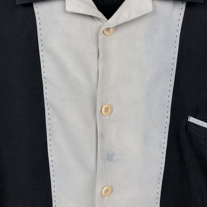 90s-00'S Nat Nast Short-Sleeve Two-Tone Open-Collar Silk Shirt, Boxy Shirt, Men's XL Equivalent, Vintage silk black type Vintage Second Hand