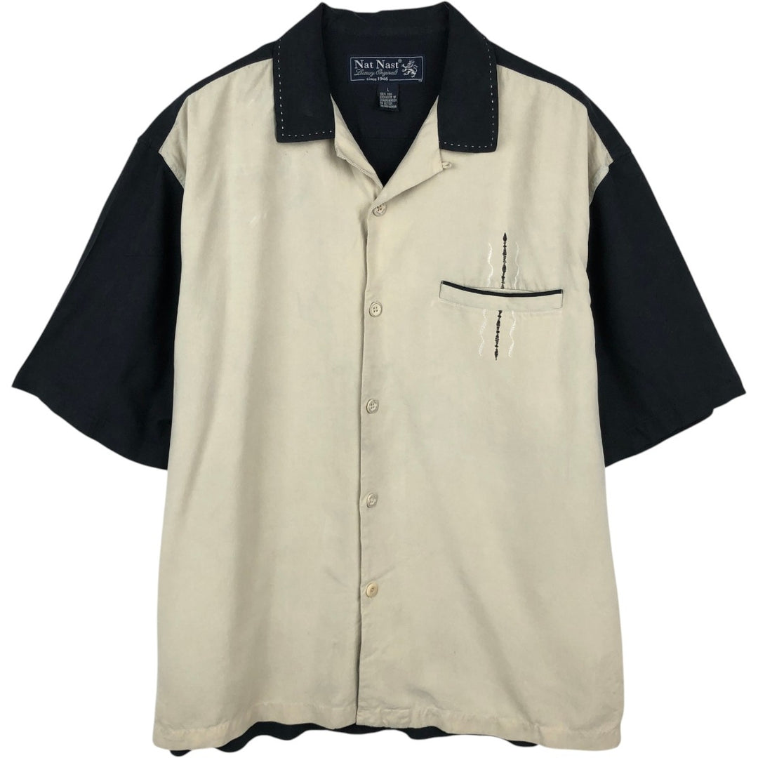 90'S Nat Nast Open Collar Short Sleeve Two-Tone Shirt Box Shirt Men's Size L (Equivalent) Vintage silk Beige type Vintage Second Hand