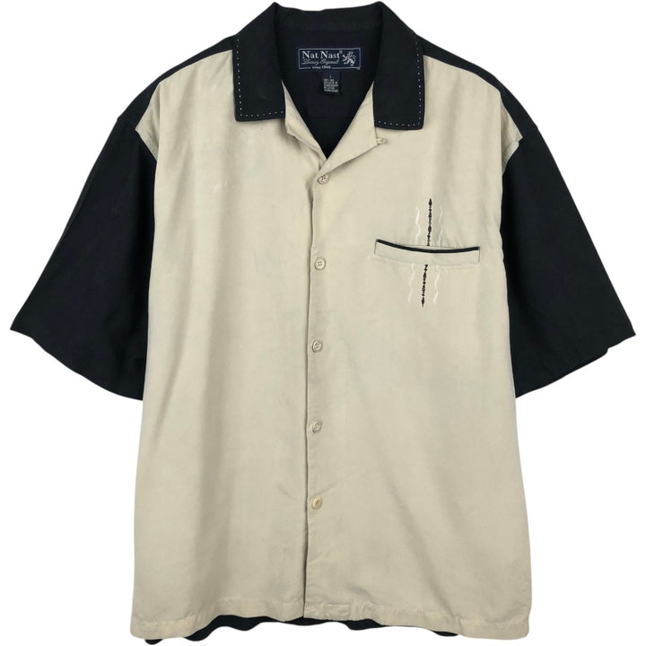 90'S Nat Nast Open Collar Short Sleeve Two-Tone Shirt Box Shirt Men's Size L (Equivalent) Vintage silk Beige type Vintage Second Hand