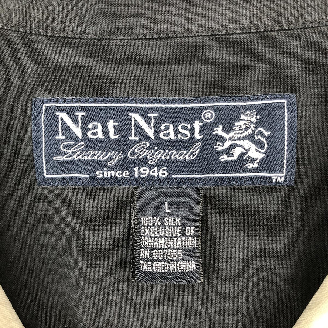 90'S Nat Nast Open Collar Short Sleeve Two-Tone Shirt Box Shirt Men's Size L (Equivalent) Vintage silk Beige type Vintage Second Hand