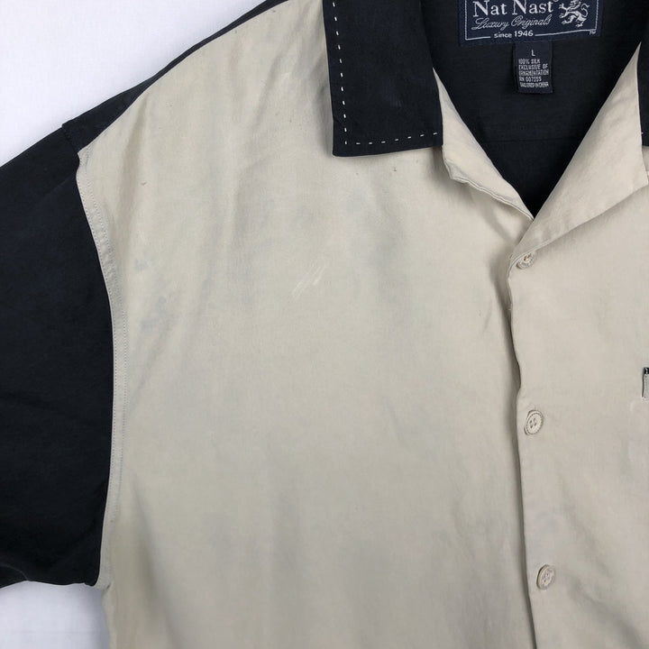 90'S Nat Nast Open Collar Short Sleeve Two-Tone Shirt Box Shirt Men's Size L (Equivalent) Vintage silk Beige type Vintage Second Hand