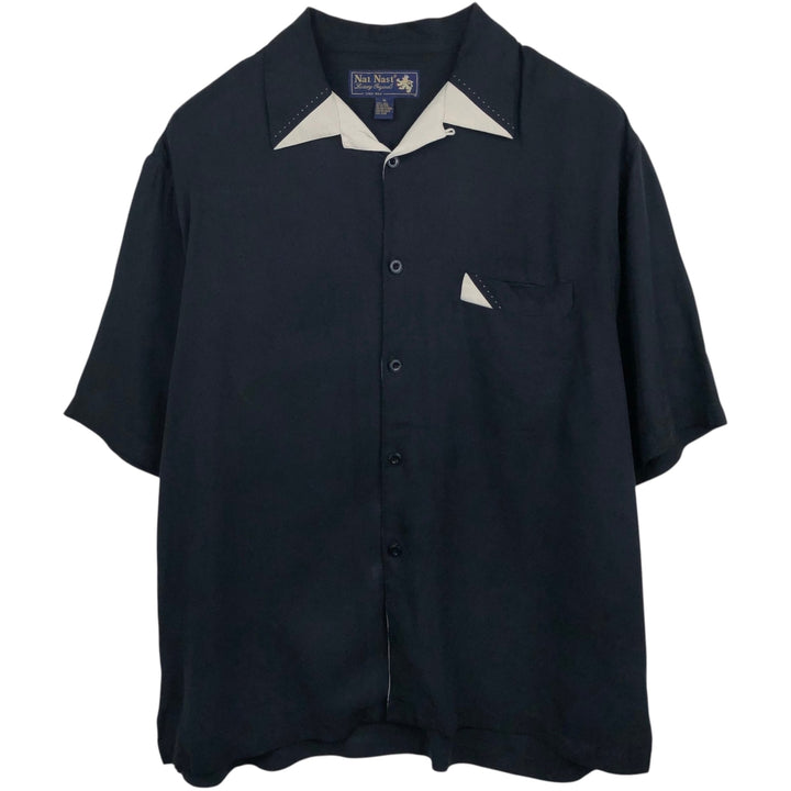 90'S Nat Nast Open Collar Short Sleeve Two-Tone Shirt, Boxy Shirt, Men's XL (approx.), Vintage silk black type Vintage Second Hand