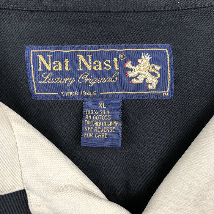 90'S Nat Nast Open Collar Short Sleeve Two-Tone Shirt, Boxy Shirt, Men's XL (approx.), Vintage silk black type Vintage Second Hand
