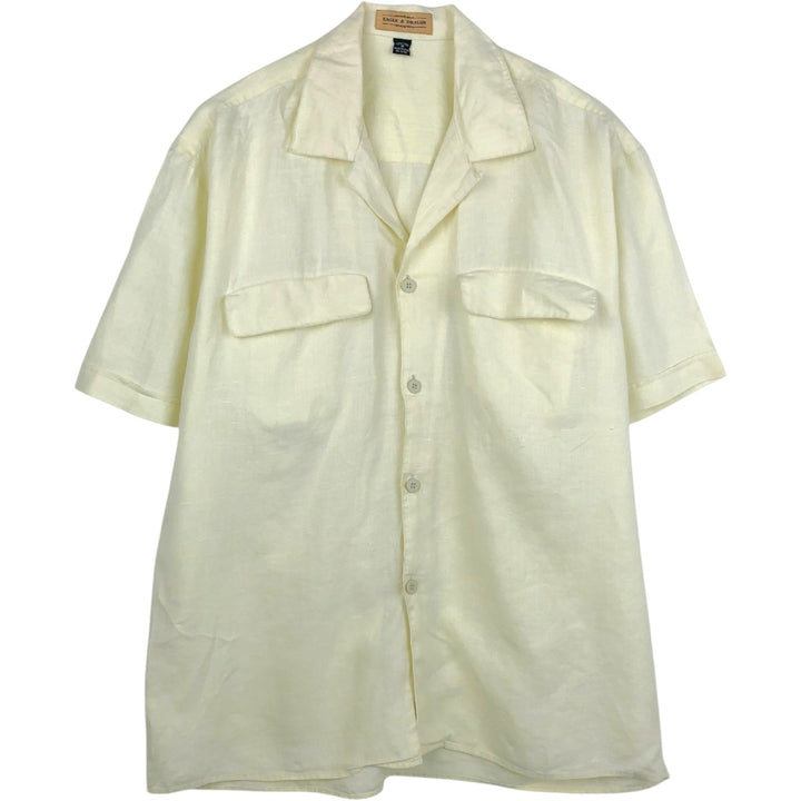EAGLE AND DRAGON Short-Sleeve Open-Collar Linen Shirt, Boxy Fit, Men's Size M linen lemon yellow Vintage Second Hand