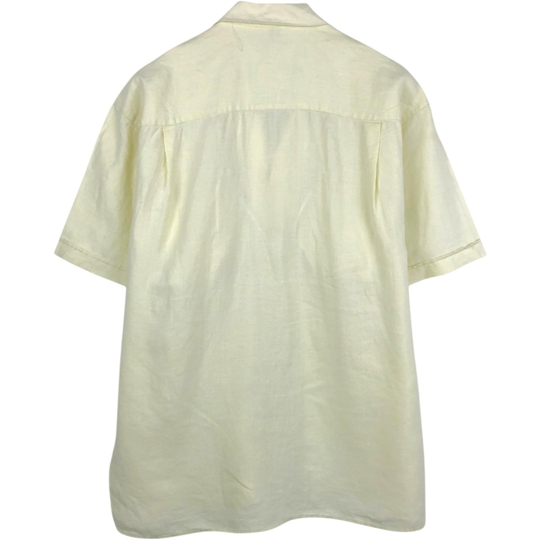 EAGLE AND DRAGON Short-Sleeve Open-Collar Linen Shirt, Boxy Fit, Men's Size M linen lemon yellow Vintage Second Hand