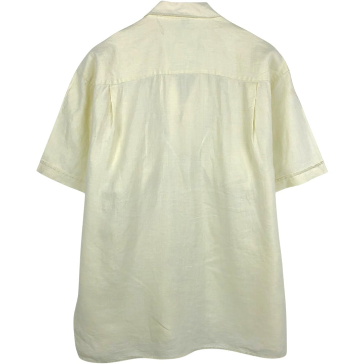 EAGLE AND DRAGON Short-Sleeve Open-Collar Linen Shirt, Boxy Fit, Men's Size M linen lemon yellow Vintage Second Hand