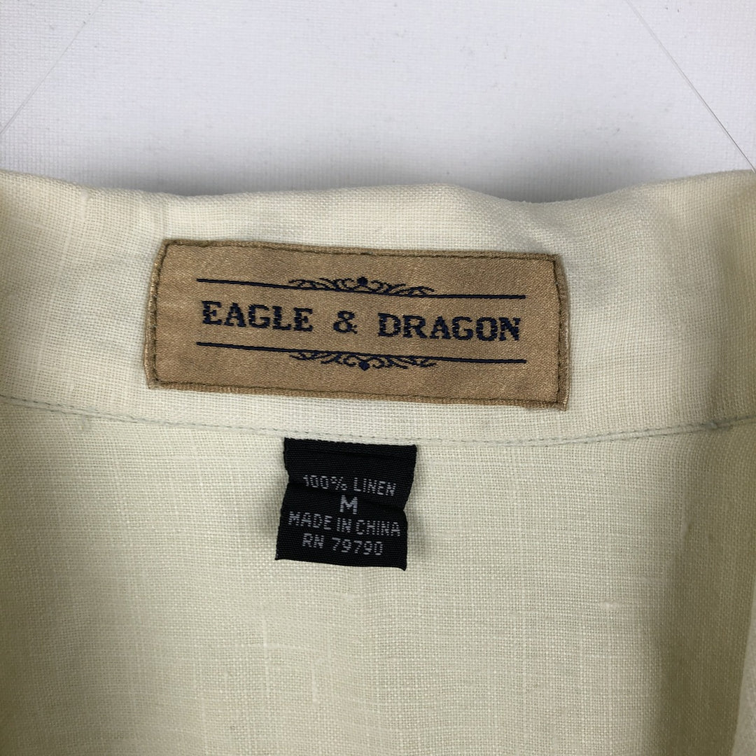 EAGLE AND DRAGON Short-Sleeve Open-Collar Linen Shirt, Boxy Fit, Men's Size M linen lemon yellow Vintage Second Hand