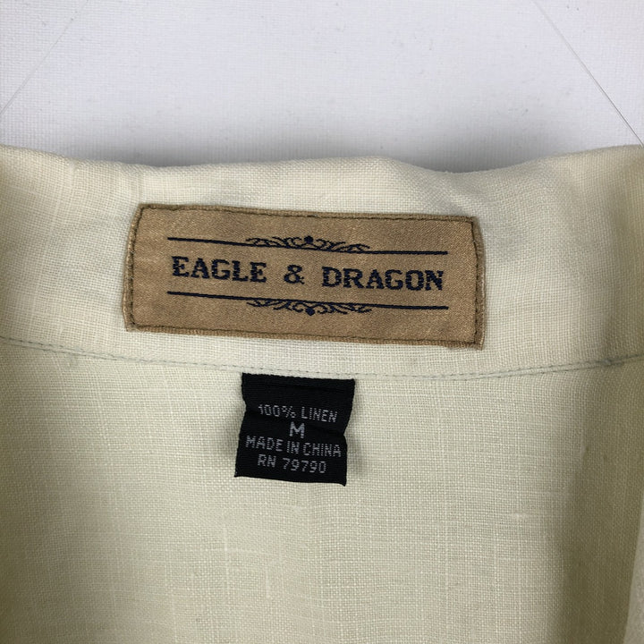 EAGLE AND DRAGON Short-Sleeve Open-Collar Linen Shirt, Boxy Fit, Men's Size M linen lemon yellow Vintage Second Hand