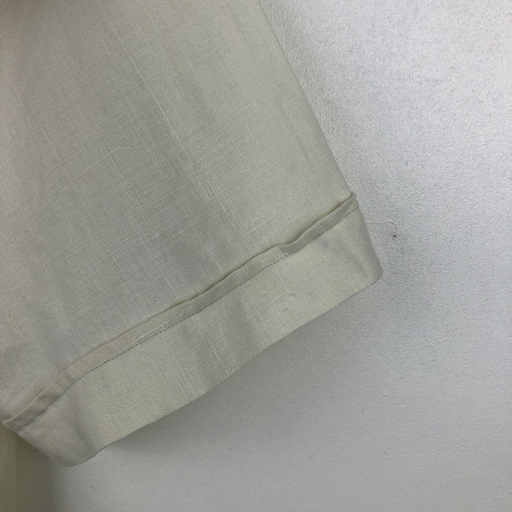 EAGLE AND DRAGON Short-Sleeve Open-Collar Linen Shirt, Boxy Fit, Men's Size M linen lemon yellow Vintage Second Hand
