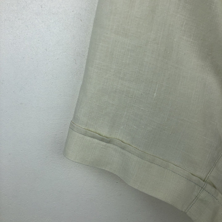 EAGLE AND DRAGON Short-Sleeve Open-Collar Linen Shirt, Boxy Fit, Men's Size M linen lemon yellow Vintage Second Hand