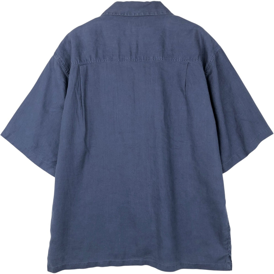 BRUNO Short Sleeve Open Collar Linen Shirt, Box Shirt, Men's Size L linen navy blue type Vintage Second Hand