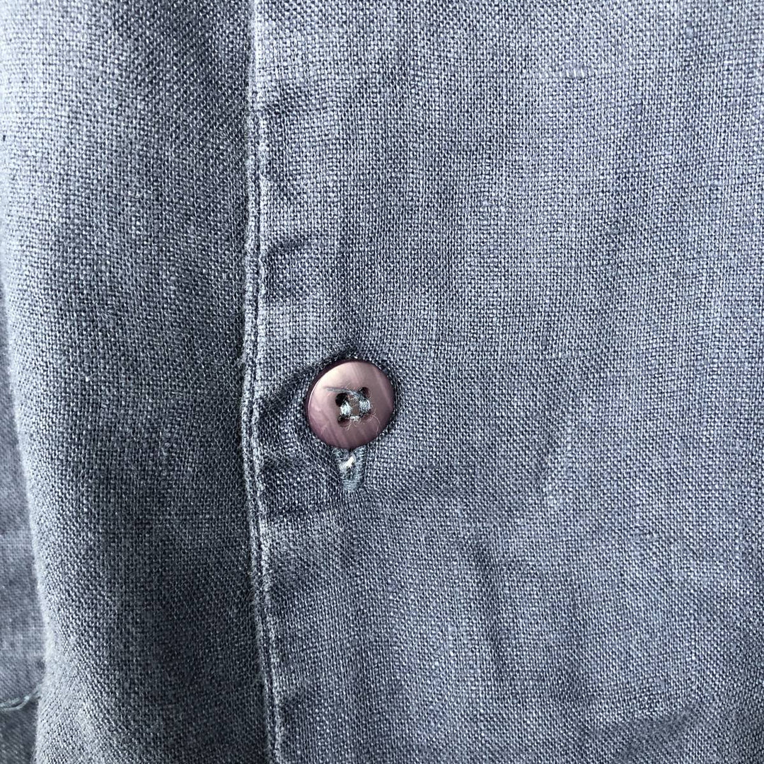 BRUNO Short Sleeve Open Collar Linen Shirt, Box Shirt, Men's Size L linen navy blue type Vintage Second Hand