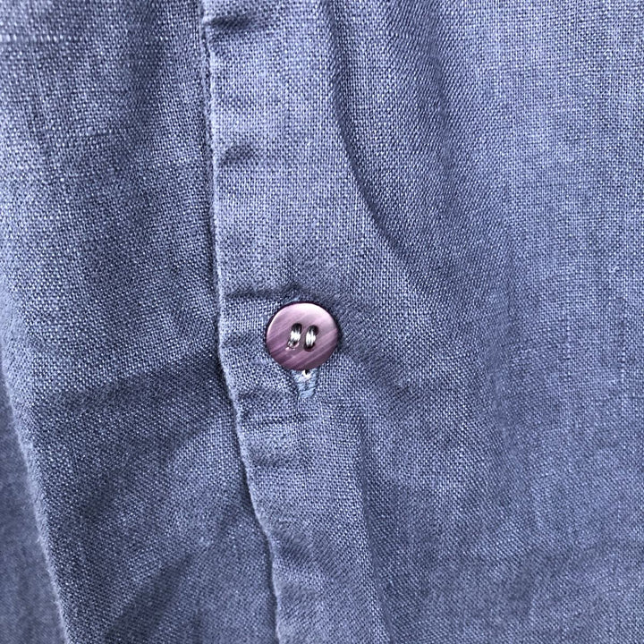 BRUNO Short Sleeve Open Collar Linen Shirt, Box Shirt, Men's Size L linen navy blue type Vintage Second Hand