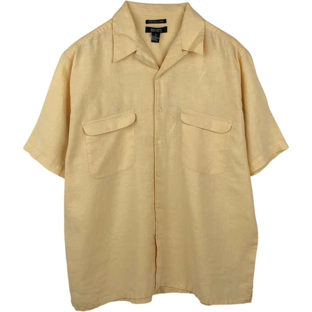 BRUNO Short-Sleeve Open-Collar Linen Shirt, Boxy Shirt, Men's Size XL (approx.) linen unbleached Vintage Second Hand