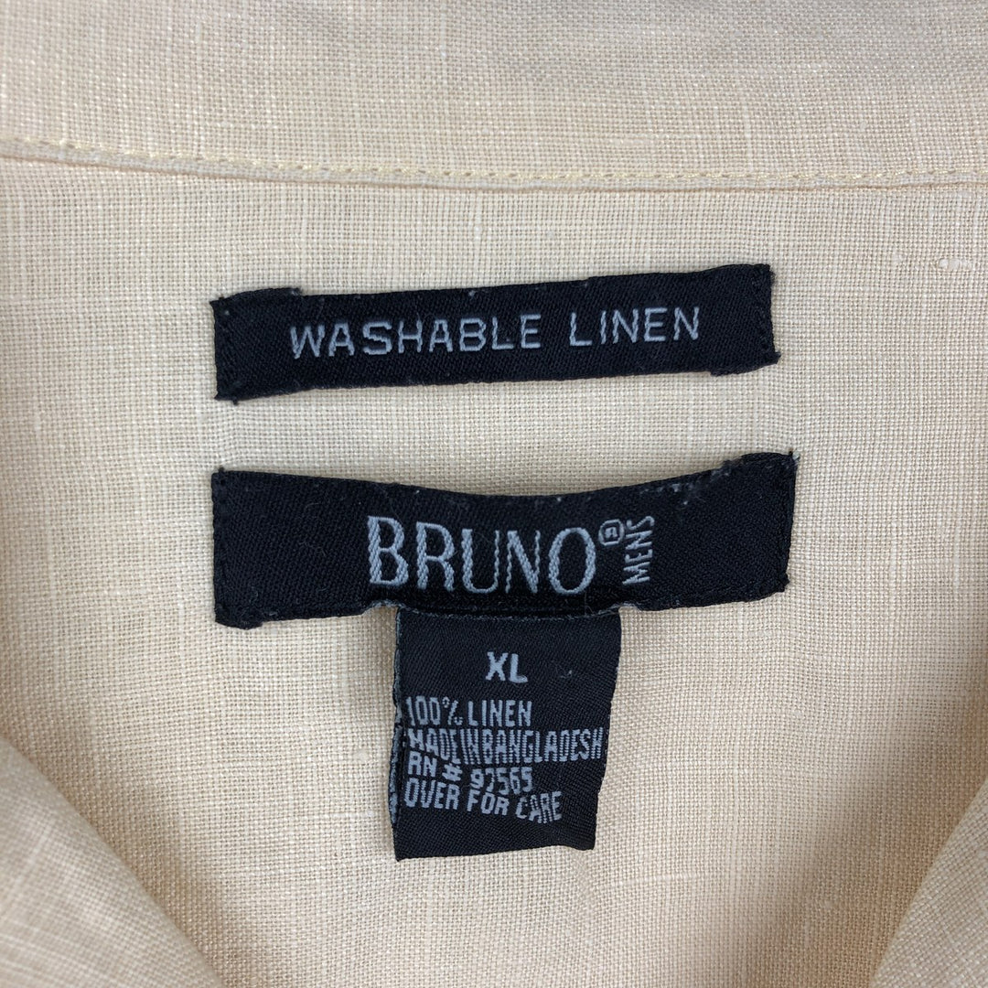 BRUNO Short-Sleeve Open-Collar Linen Shirt, Boxy Shirt, Men's Size XL (approx.) linen unbleached Vintage Second Hand