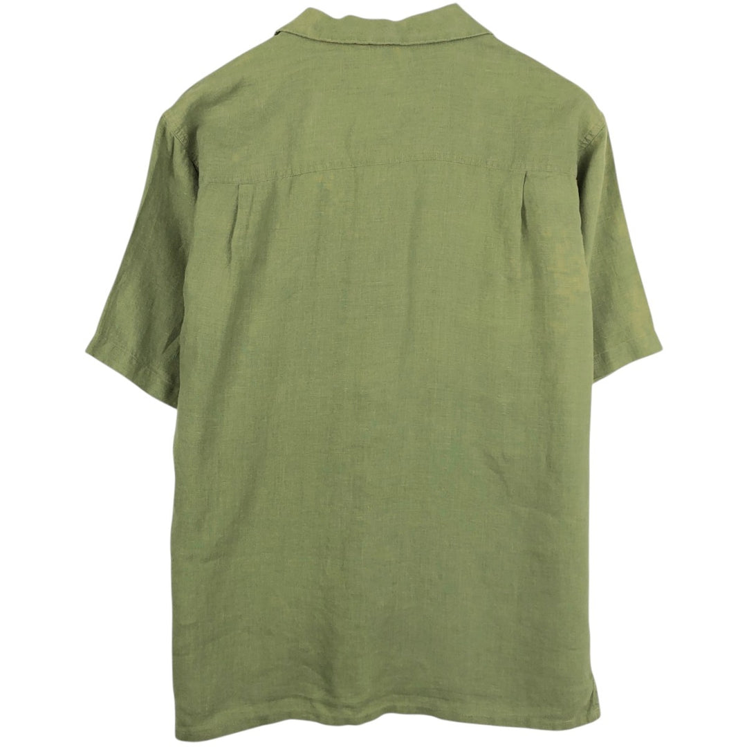 BRUNO Short Sleeve Open Collar Linen Shirt, Box Shirt, Men's Size L linen Khaki type Vintage Second Hand