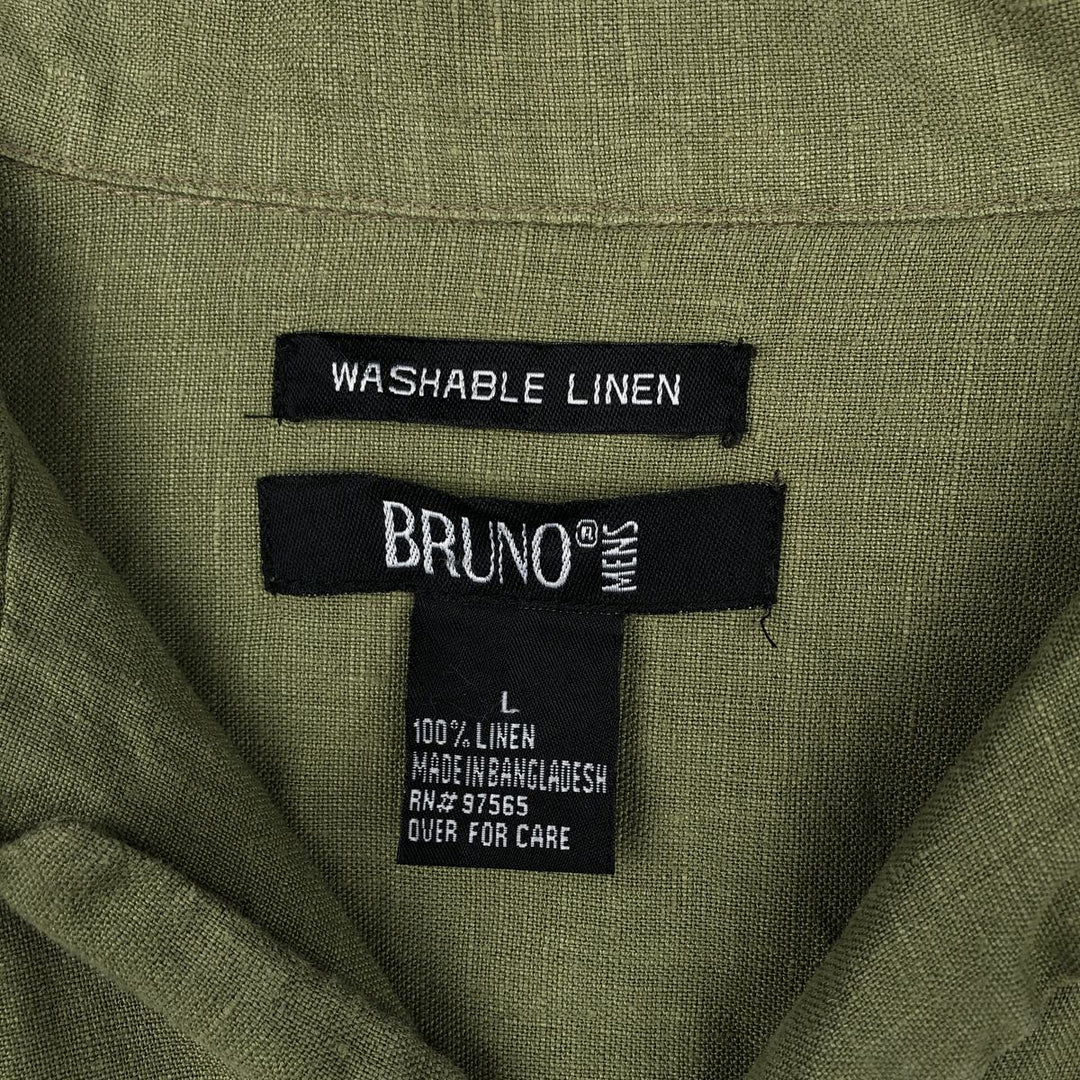 BRUNO Short Sleeve Open Collar Linen Shirt, Box Shirt, Men's Size L linen Khaki type Vintage Second Hand