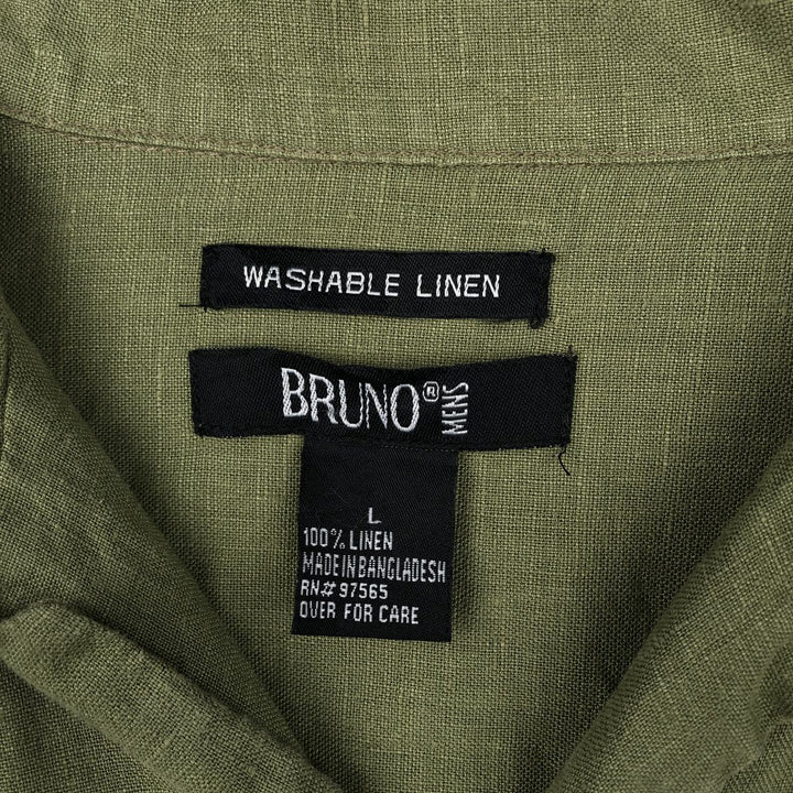 BRUNO Short Sleeve Open Collar Linen Shirt, Box Shirt, Men's Size L linen Khaki type Vintage Second Hand