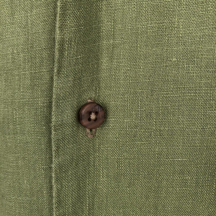 BRUNO Short Sleeve Open Collar Linen Shirt, Box Shirt, Men's Size L linen Khaki type Vintage Second Hand