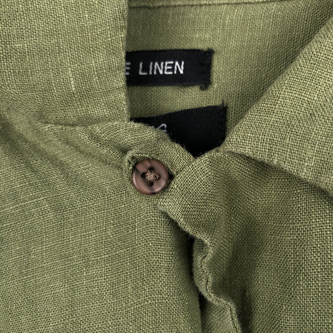 BRUNO Short Sleeve Open Collar Linen Shirt, Box Shirt, Men's Size L linen Khaki type Vintage Second Hand