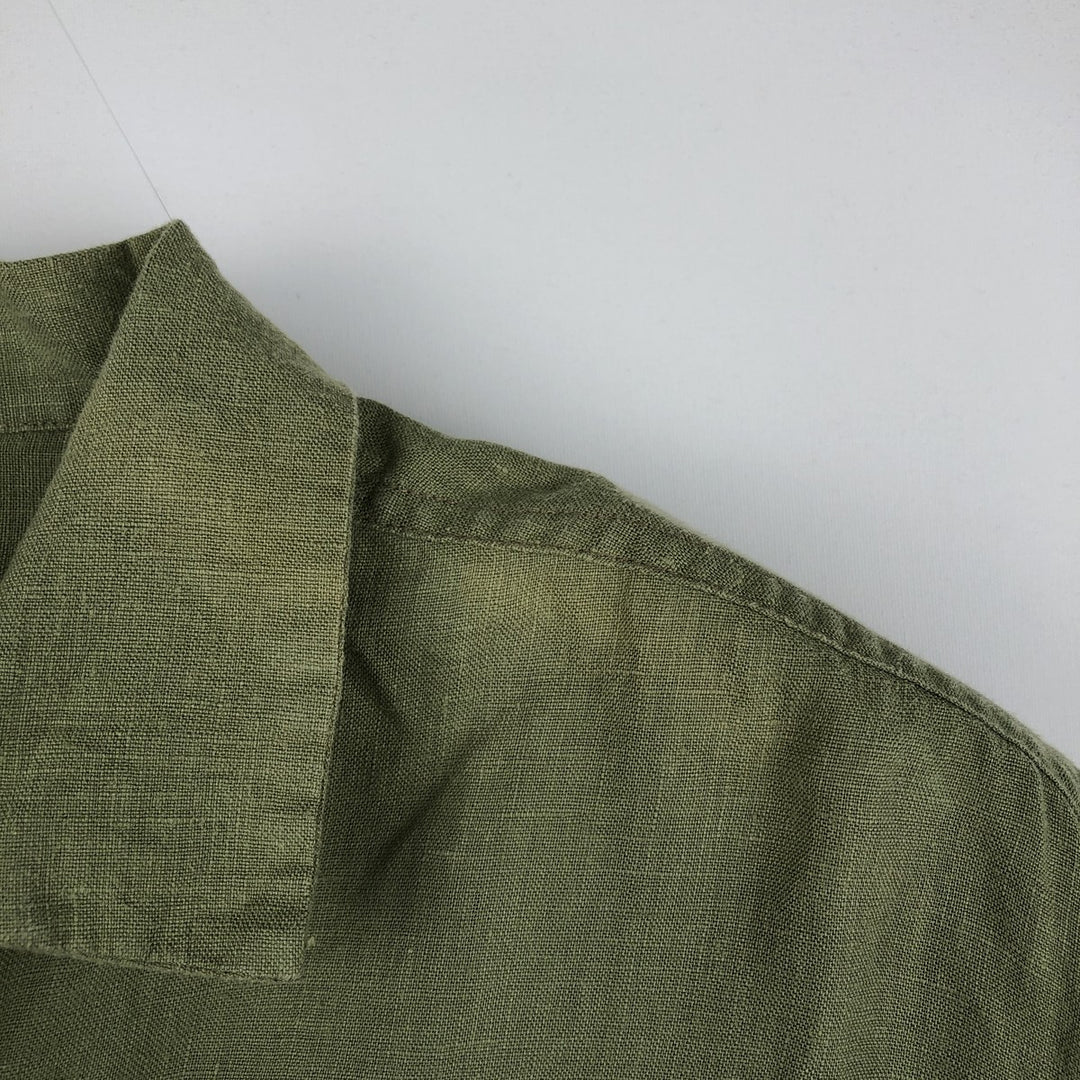 BRUNO Short Sleeve Open Collar Linen Shirt, Box Shirt, Men's Size L linen Khaki type Vintage Second Hand