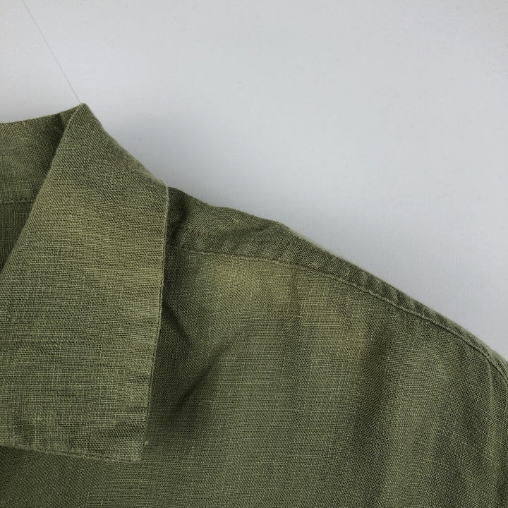 BRUNO Short Sleeve Open Collar Linen Shirt, Box Shirt, Men's Size L linen Khaki type Vintage Second Hand