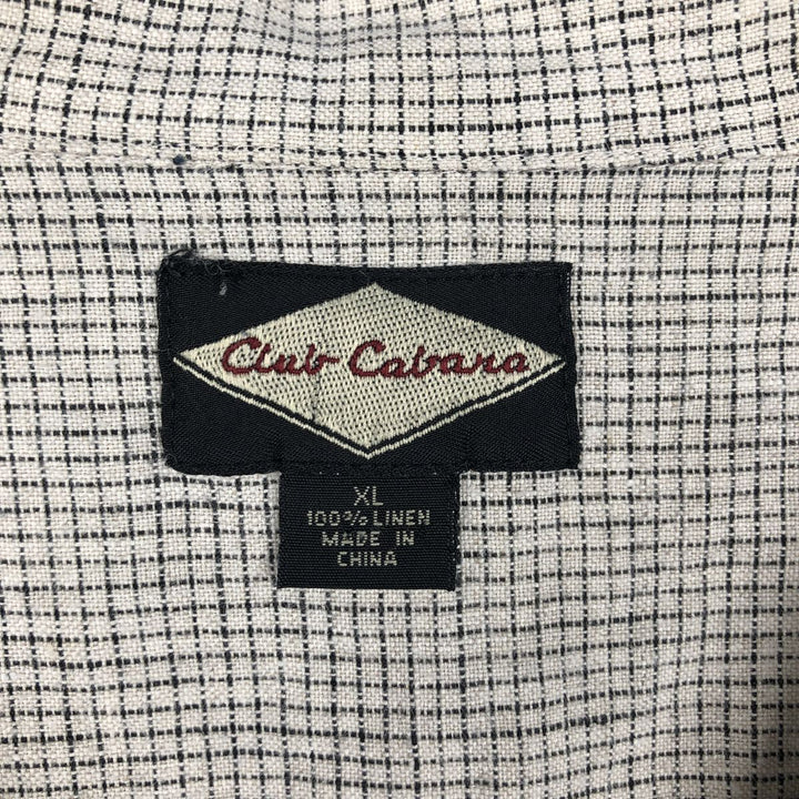 Club Cabana Check Pattern Short-Sleeve Open Collar Linen Shirt, Boxy Shirt, Men's XL Equivalent linen gray type Vintage Second Hand