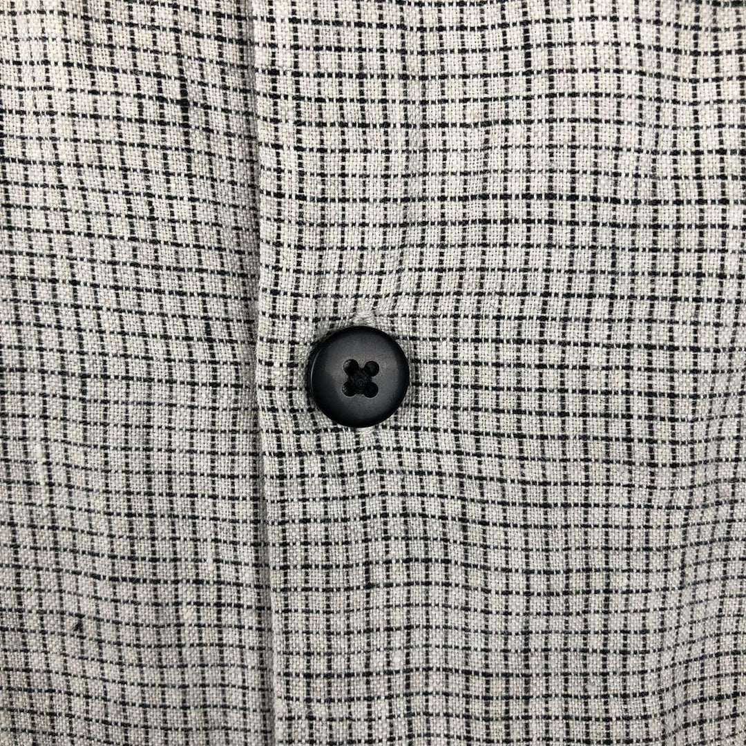 Club Cabana Check Pattern Short-Sleeve Open Collar Linen Shirt, Boxy Shirt, Men's XL Equivalent linen gray type Vintage Second Hand